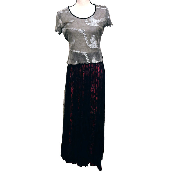 Johnny Was Yolanda Jade Boho pleated maxi skirt black lace fuchsia pink XS - Picture 16 of 16